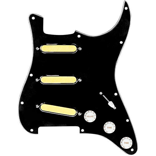 920d Custom Gold Foil Loaded Pickguard for Strat With White Pickups & Knobs, S7W Wiring Harness Black