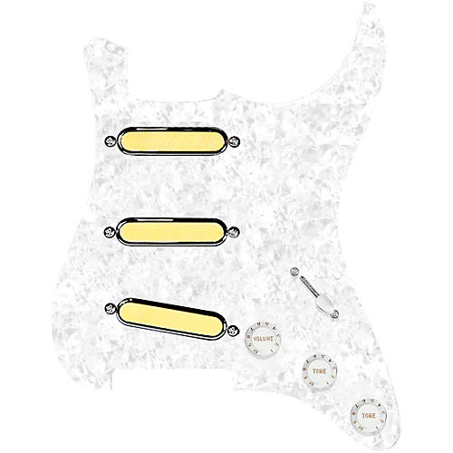 920d Custom Gold Foil Loaded Pickguard for Strat With White Pickups & Knobs, S7W Wiring Harness White Pearl