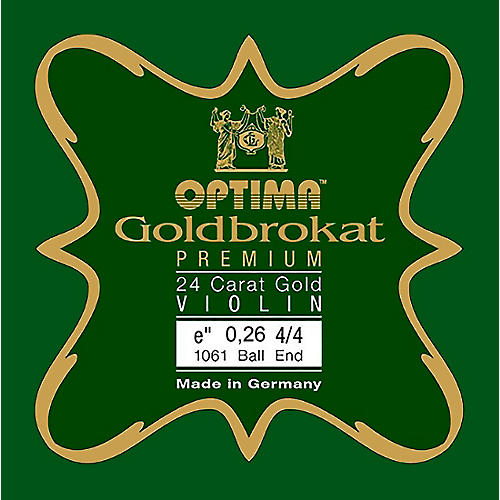 Optima Goldbrokat Premium 24K Gold Plated Steel Violin E String 4/4 Size, Light Steel, 26 guage ball end