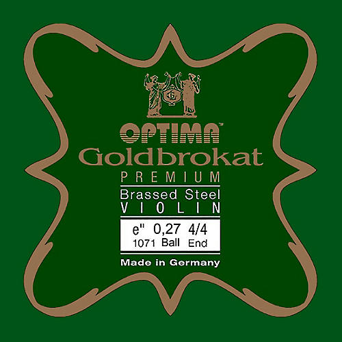Optima Goldbrokat Premium Series Brassed Steel Violin E String 4/4 Size, Medium Steel, 27 guage ball end