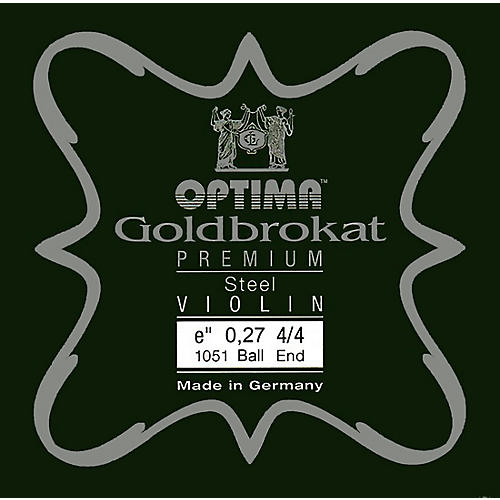 Optima Goldbrokat Premium Series Steel Violin E String 4/4 Size, Medium Steel, 27 guage ball end