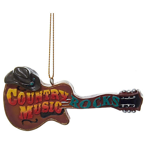 Guitar With Cowboy Hat Ornament