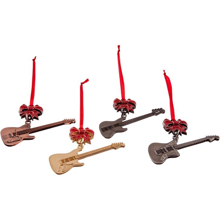 Fender Guitar with Bow Christmas Ornaments (Set of 4) Various Colors ...