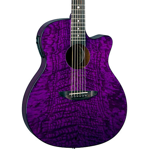 Luna Guitars Gypsy Grand Concert Ash Acoustic-Electric Guitar Transparent Purple