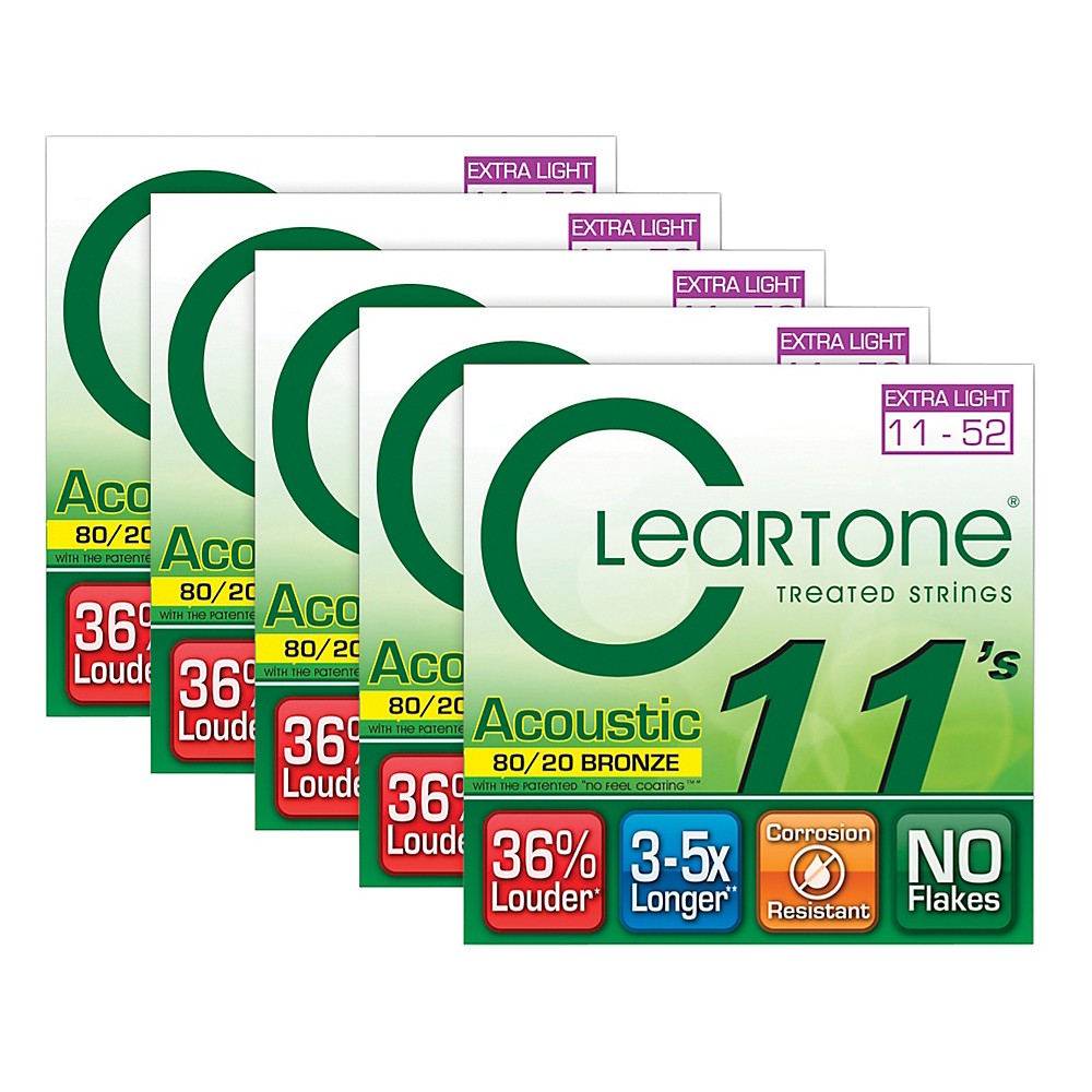 UPC 886830532771 product image for Cleartone 80 / 20 Bronze Coated Acoustic Guitar Strings Custom Light 5-Pack | upcitemdb.com