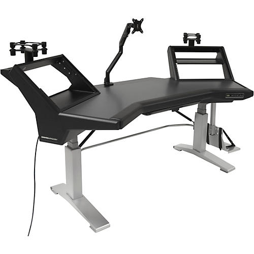 HALO.E Sit-Stand Desk with 2 Shelves, Speaker Platforms, Accessory Drawer, D8 Monitor Arm