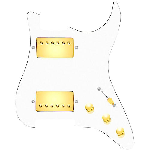 920d Custom HH Loaded Pickguard for Strat With Gold Cool Kids Humbuckers and S3W-HH Wiring Harness White