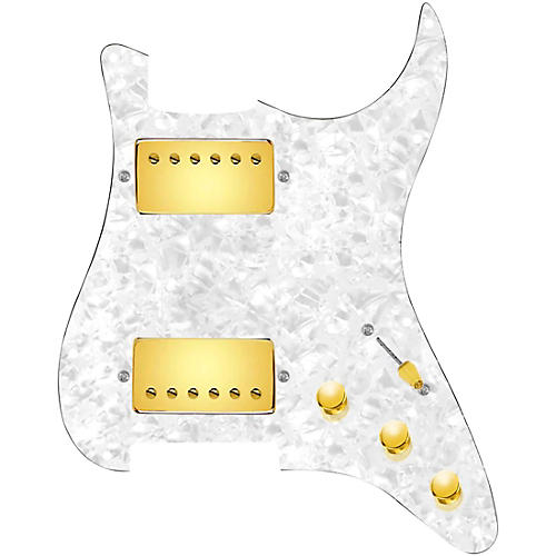 920d Custom HH Loaded Pickguard for Strat With Gold Roughneck Humbuckers and S3W-HH Wiring Harness White Pearl