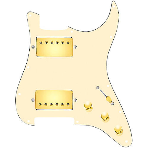 920d Custom HH Loaded Pickguard for Strat With Gold Roughneck Humbuckers and S5W-HH Wiring Harness Aged White