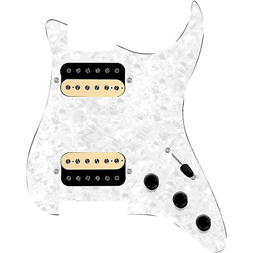 920d Custom HH Loaded Pickguard for Strat With Uncovered Roughneck Humbuckers and S3W-HH Wiring Harness White Pearl