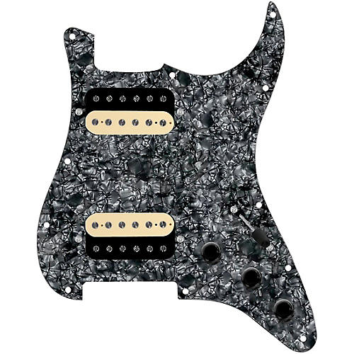 920d Custom HH Loaded Pickguard for Strat With Uncovered Roughneck Humbuckers and S5W-HH Wiring Harness Black Pearl