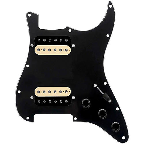 920d Custom HH Loaded Pickguard for Strat With Uncovered Roughneck Humbuckers and S5W-HH Wiring Harness Black