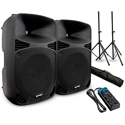 Gemini HPS-15BLU 15" Powered Speaker Pair with Stands and Power Strip