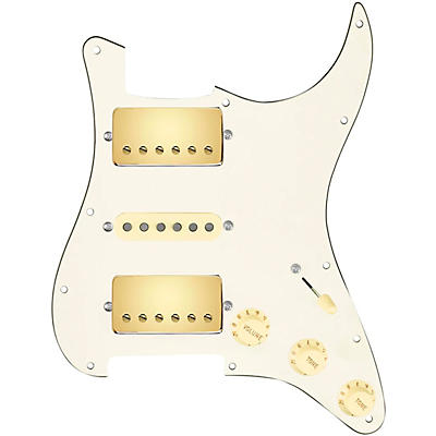 920d Custom HSH Loaded Pickguard for Stratocaster With Gold Smoothie Humbuckers, Aged White Texas Vintage Pickups and S5W-HSH Wiring Harness