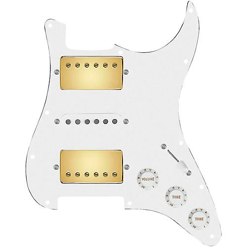 920d Custom HSH Loaded Pickguard for Stratocaster With Gold Smoothie Humbuckers, White Texas Vintage Pickups and S5W-HSH Wiring Harness White