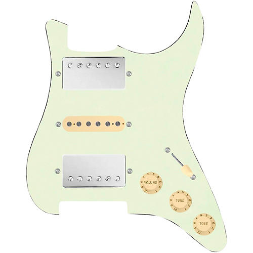 920d Custom HSH Loaded Pickguard for Stratocaster With Nickel Smoothie Humbuckers, Aged White Texas Vintage Pickups and S5W-HSH Wiring Harness Mint Green