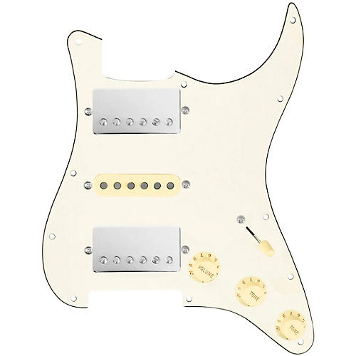 920d Custom HSH Loaded Pickguard for Stratocaster With Nickel Smoothie Humbuckers, Aged White Texas Vintage Pickups and S5W-HSH Wiring Harness Parchment