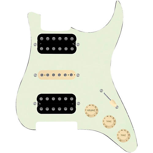 920d Custom HSH Loaded Pickguard for Stratocaster With Uncovered Smoothie Humbuckers, Aged White Texas Vintage Pickups and S5W-HSH Wiring Harness Mint Green