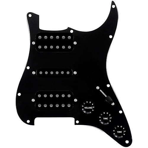 920d Custom HSH Loaded Pickguard for Stratocaster With Uncovered Smoothie Humbuckers, Black Texas Vintage Pickups and S5W-HSH Wiring Harness Black