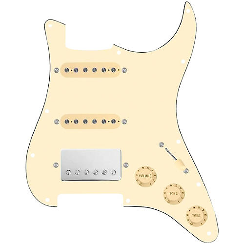 920d Custom HSS Loaded Pickguard For Strat With A Nickel Cool Kids Humbucker, Aged White Texas Grit Pickups and Black Knobs Aged White