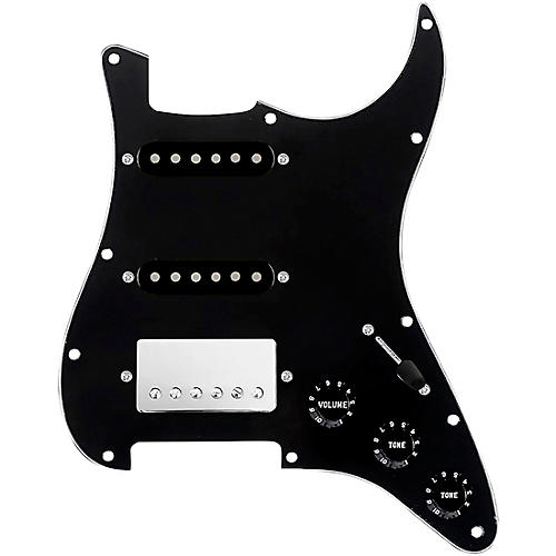 920d Custom HSS Loaded Pickguard For Strat With A Nickel Cool Kids Humbucker, Black Texas Grit Pickups and Black Knobs Black