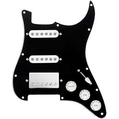 920d Custom HSS Loaded Pickguard For Strat With A Nickel Cool Kids Humbucker, White Texas Grit Pickups and Black Knobs