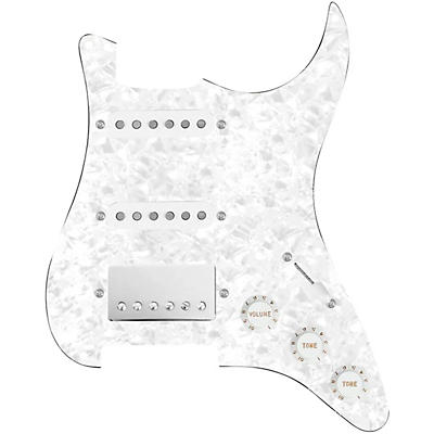 920d Custom HSS Loaded Pickguard For Strat With A Nickel Cool Kids Humbucker, White Texas Grit Pickups and Black Knobs