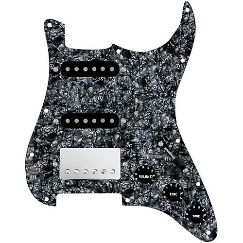 920d Custom HSS Loaded Pickguard For Strat With A Nickel Smoothie Humbucker, Black Texas Vintage Pickups and Black Knobs Black Pearl