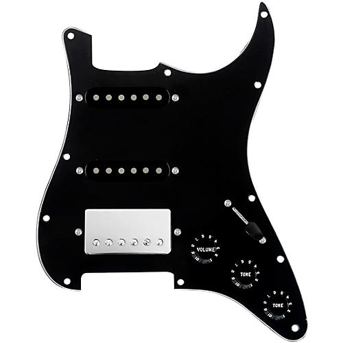 920d Custom HSS Loaded Pickguard For Strat With A Nickel Smoothie Humbucker, Black Texas Vintage Pickups and Black Knobs Black