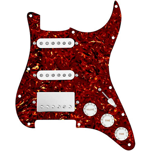 920d Custom HSS Loaded Pickguard For Strat With A Nickel Smoothie Humbucker, White Texas Vintage Pickups and White Knobs Tortoise