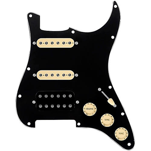 920d Custom HSS Loaded Pickguard For Strat With An Uncovered Cool Kids Humbucker, Aged White Texas Grit Pickups and Black Knobs Black