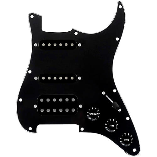 920d Custom HSS Loaded Pickguard For Strat With An Uncovered Cool Kids Humbucker, Black Texas Grit Pickups and Black Knobs Black