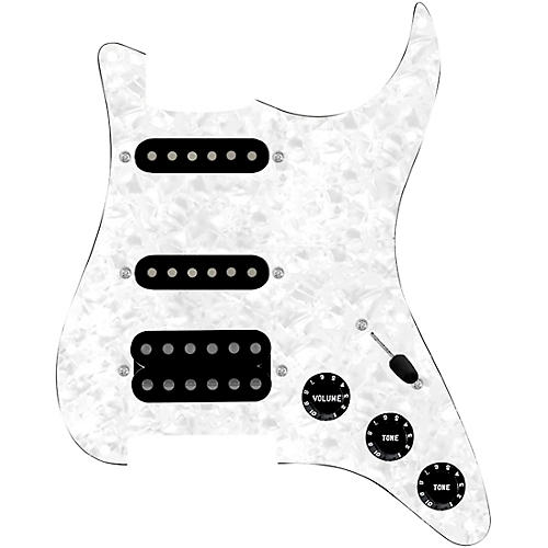 920d Custom HSS Loaded Pickguard For Strat With An Uncovered Cool Kids Humbucker, Black Texas Grit Pickups and Black Knobs White