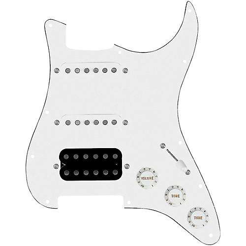920d Custom HSS Loaded Pickguard For Strat With An Uncovered Cool Kids Humbucker, White Texas Grit Pickups and Black Knobs White