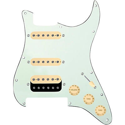 920d Custom HSS Loaded Pickguard For Strat With An Uncovered Roughneck Humbucker, Aged White Texas Growler Pickups and Black Knobs