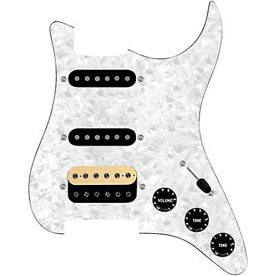 920d Custom HSS Loaded Pickguard For Strat With An Uncovered Roughneck Humbucker, Black Texas Growler Pickups and Black Knobs