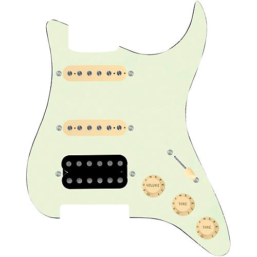 920d Custom HSS Loaded Pickguard For Strat With An Uncovered Smoothie Humbucker, Aged White Texas Vintage Pickups and Aged White Knobs Mint Green