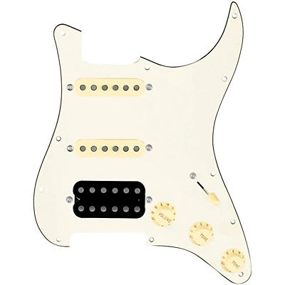 920d Custom HSS Loaded Pickguard For Strat With An Uncovered Smoothie Humbucker, Aged White Texas Vintage Pickups and Aged White Knobs
