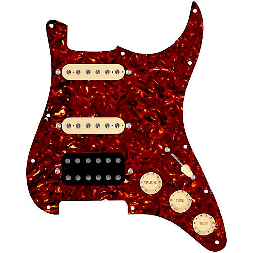 920d Custom HSS Loaded Pickguard For Strat With An Uncovered Smoothie Humbucker, Aged White Texas Vintage Pickups and Aged White Knobs Tortoise