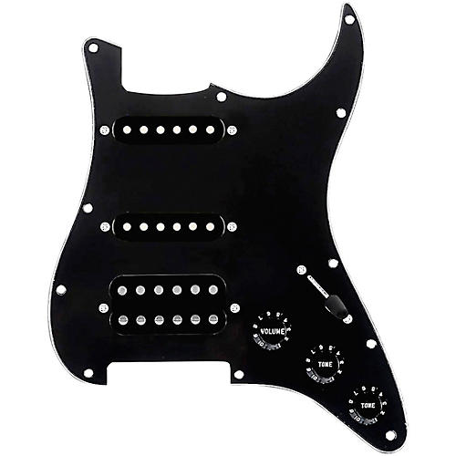920d Custom HSS Loaded Pickguard For Strat With An Uncovered Smoothie Humbucker, Black Texas Vintage Pickups and Black Knobs Black