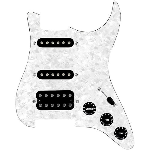 920d Custom HSS Loaded Pickguard For Strat With An Uncovered Smoothie Humbucker, Black Texas Vintage Pickups and Black Knobs White Pearl