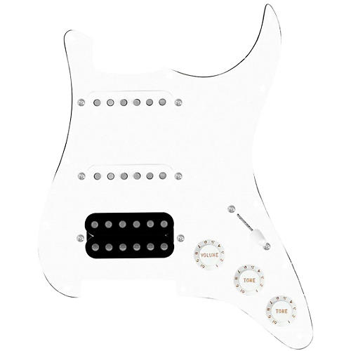 920d Custom HSS Loaded Pickguard For Strat With An Uncovered Smoothie Humbucker, White Texas Vintage Pickups, White Knobs White