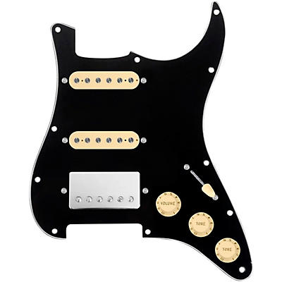 920d Custom HSS Loaded Pickguard for Strat With Nickel Cool Kids Humbucker, Aged White Texas Grit Pickups & Black Knobs