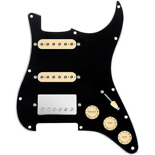 920d Custom HSS Loaded Pickguard for Strat With Nickel Cool Kids Humbucker, Aged White Texas Grit Pickups & Black Knobs Black