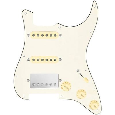920d Custom HSS Loaded Pickguard for Strat With Nickel Cool Kids Humbucker, Aged White Texas Grit Pickups & Black Knobs