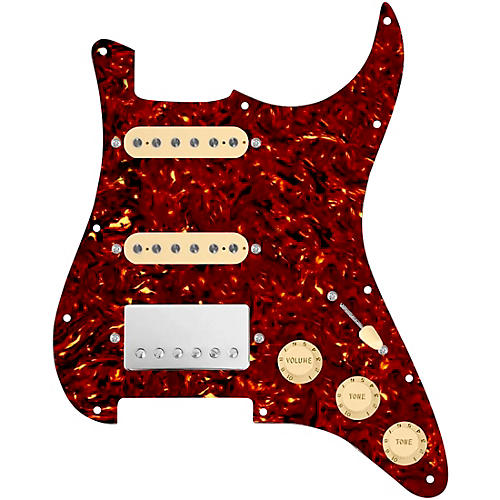 920d Custom HSS Loaded Pickguard for Strat With Nickel Cool Kids Humbucker, Aged White Texas Grit Pickups & Black Knobs Tortoise
