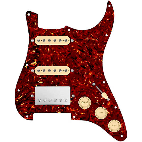 920d Custom HSS Loaded Pickguard for Strat With Nickel Smoothie Humbucker, Aged White Texas Vintage Pickups & Aged White Knobs Tortoise