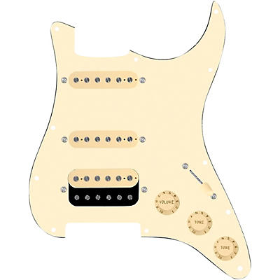 920D Custom HSS Loaded Pickguard for Strat With Uncovered Roughneck Humbucker, Aged White Texas Growler Pickups & Black Knobs