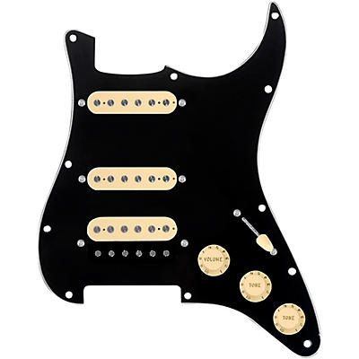 920d Custom HSS Loaded Pickguard for Strat With Uncovered Roughneck Humbucker, Aged White Texas Growler Pickups & Black Knobs