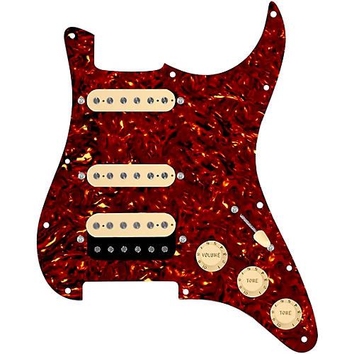 920d Custom HSS Loaded Pickguard for Strat With Uncovered Roughneck Humbucker, Aged White Texas Growler Pickups & Black Knobs Tortoise